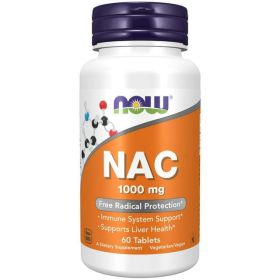 NOW Supplements, NAC (N-Acetyl-Cysteine) 1,000 mg, Free Radical Protection*, 60 Tablets